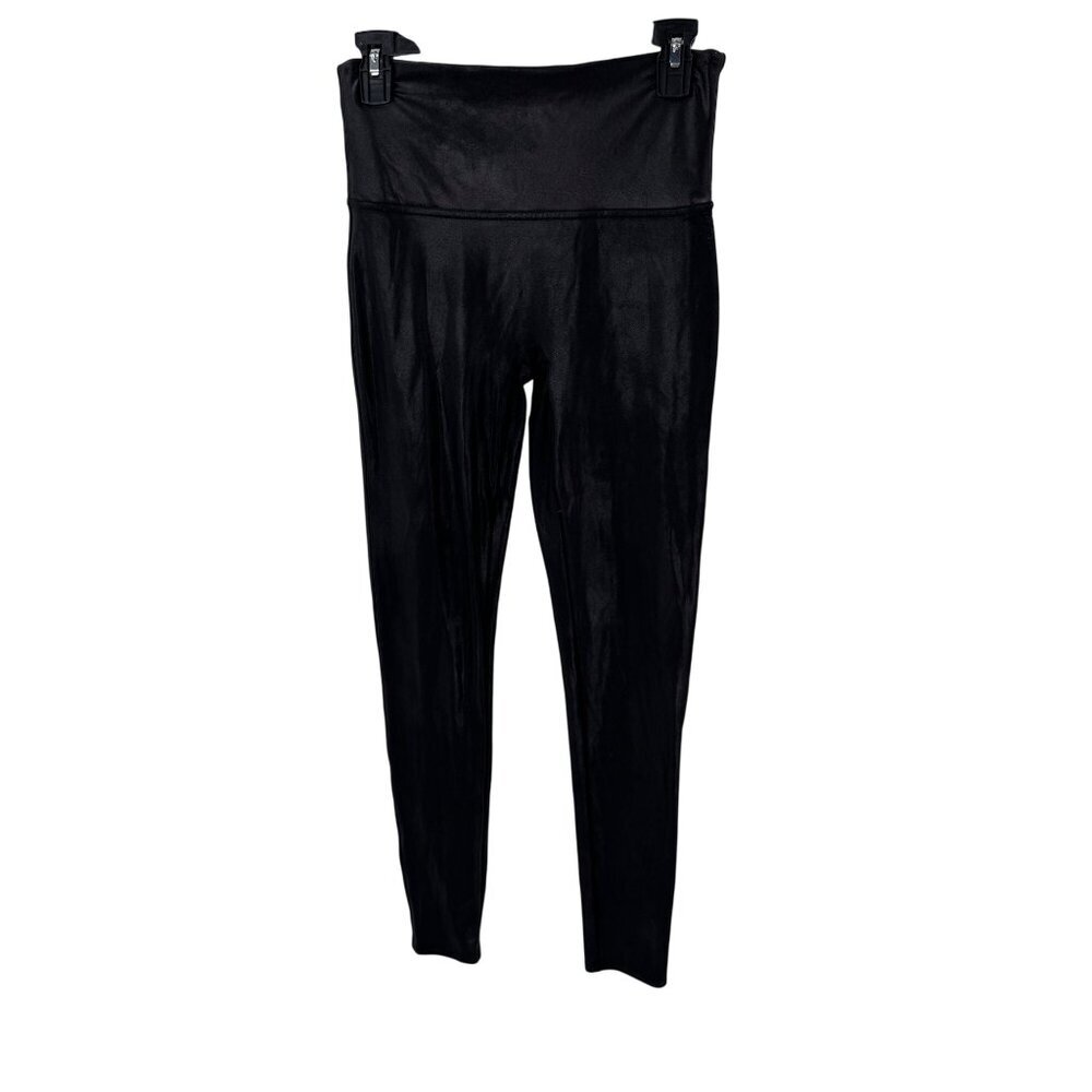 Spanx Faux Leather Black Leggings Womens L High-Waisted Slimming Comfortable